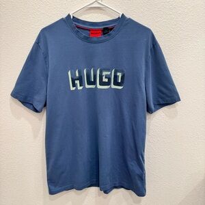 HUGO Slate Blue Short-Sleeve T-Shirt with Raised Logo